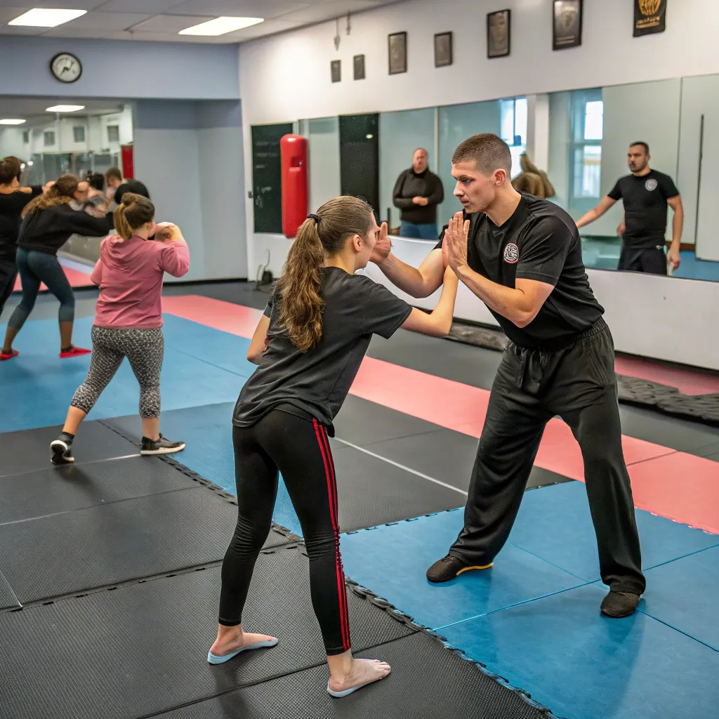 Instructor leading a self-defense class